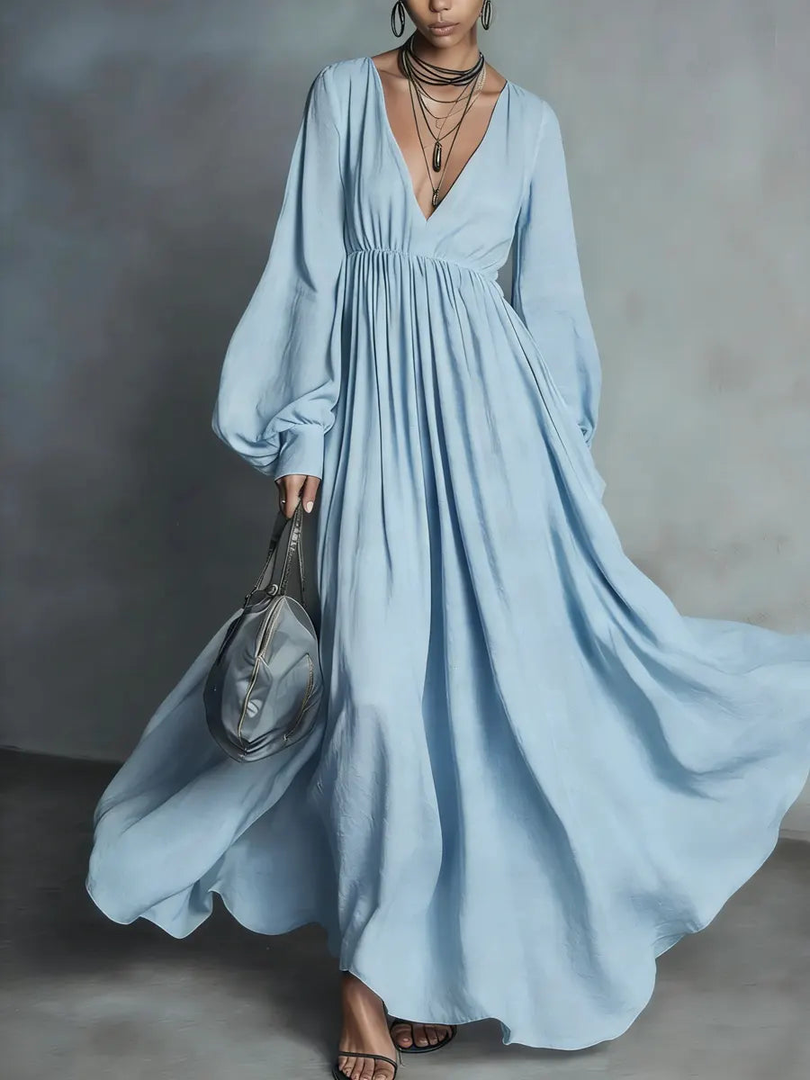 Women's Minimalist V-neck Cotton Linen Dress