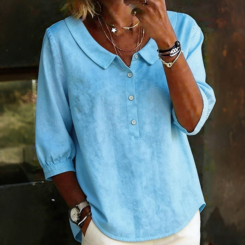 Women's Vintage Solid Color Button-down Cotton Linen Shirt