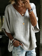 Women's 100% Cotton Classic Loose Fit V Neck Dolman Sleeve T-shirt