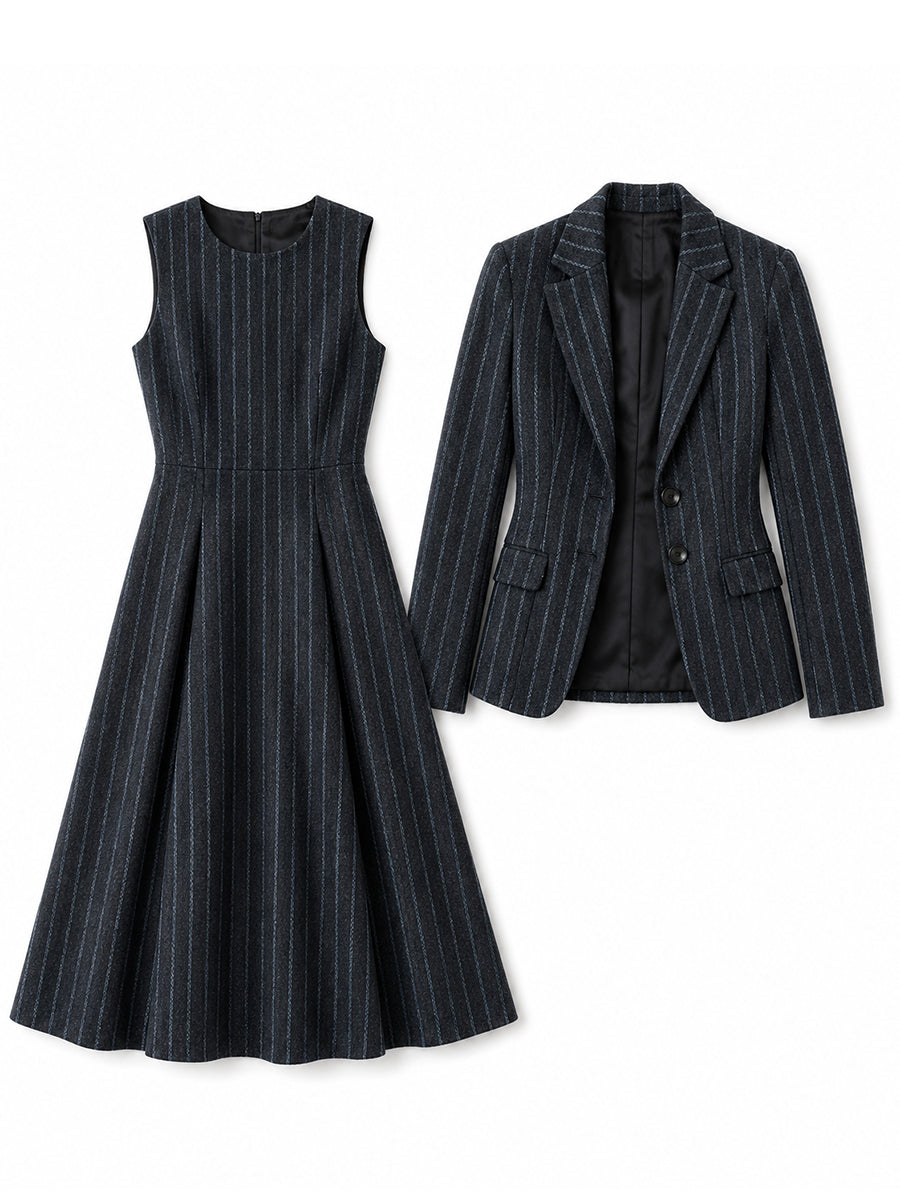 Blazer & Sleeveless Fit & Flare Midi Dress 2-Piece Co-Ord Set