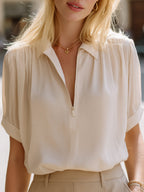 Relaxed Half-Zip Collared Blouse