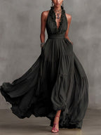 Stylish And Flowing Ruffled Collar Maxi Dress