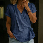 Women's Solid Color Short Sleeve Linen Blend Shirt