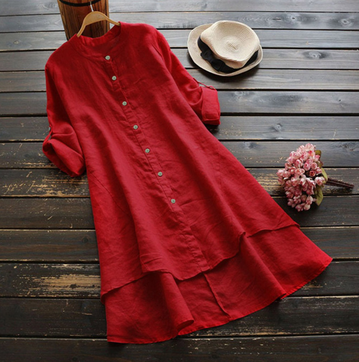 Button Through High Low Hem Shirt Dress