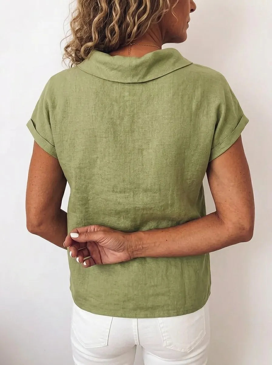 Women's Cap Sleeve Soft-fold Collar Top