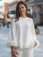 Elegant Faux Fur-Trimmed Knit Sweater