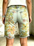 Women's Vividly Floral Art Print Casual Denim Shorts