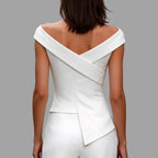 Women's Elegant Solid Color Off Shoulder Cross V Neck Irregular Hem Blouse