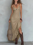 Casual Lace-paneled Knit Spaghetti Strap Dress