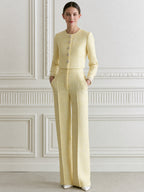 Tweed Jewel Button Crop Jacket & Wide Leg Pants Two-Piece Set