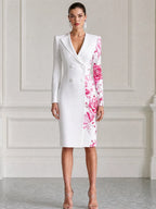 Asymmetric Floral Print Double Breasted Blazer Midi Dress