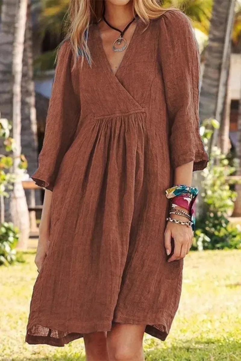 Solid Color Loose Non-Elastic Cotton and Linen Dress