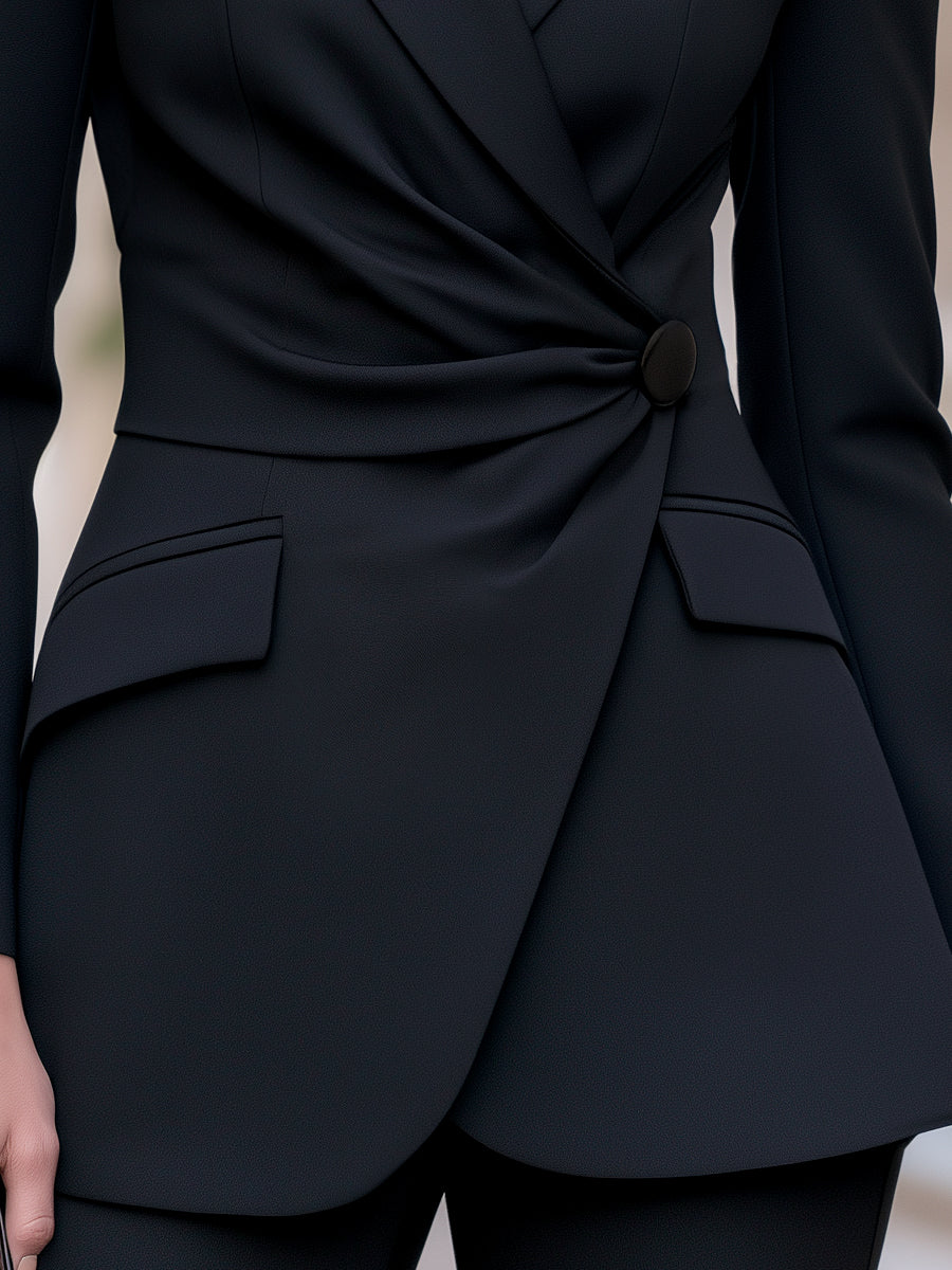 Asymmetric Draped Wrap-Front Tailored Blazer