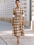 Plaid Belted Shirt Midi Dress