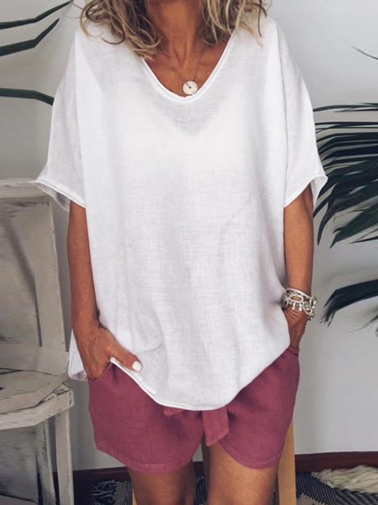 Solid Color Loose Short Sleeved Casual T-shirt