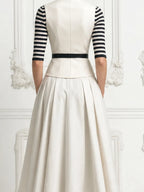 Ivory Peak Lapel Double Breasted Sleeveless Vest & A-Line Midi Skirt Three-Piece Suit Set