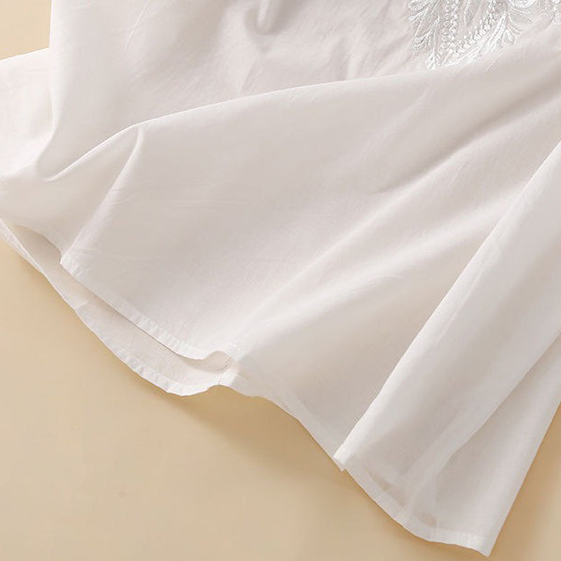 Women's Vintage Floral Embroidery Linen Shirt