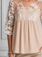 Ivory Lace Chiffon Empire Waist Blouse
