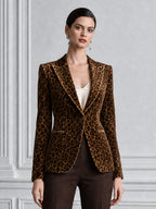 Leopard Print Velvet Single-Button Tailored Blazer