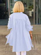 Solid Color Long Cotton Shirt Jackets Women Swing Shap Flattering