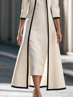 Contrast Trim Coat And Midi Dress Set