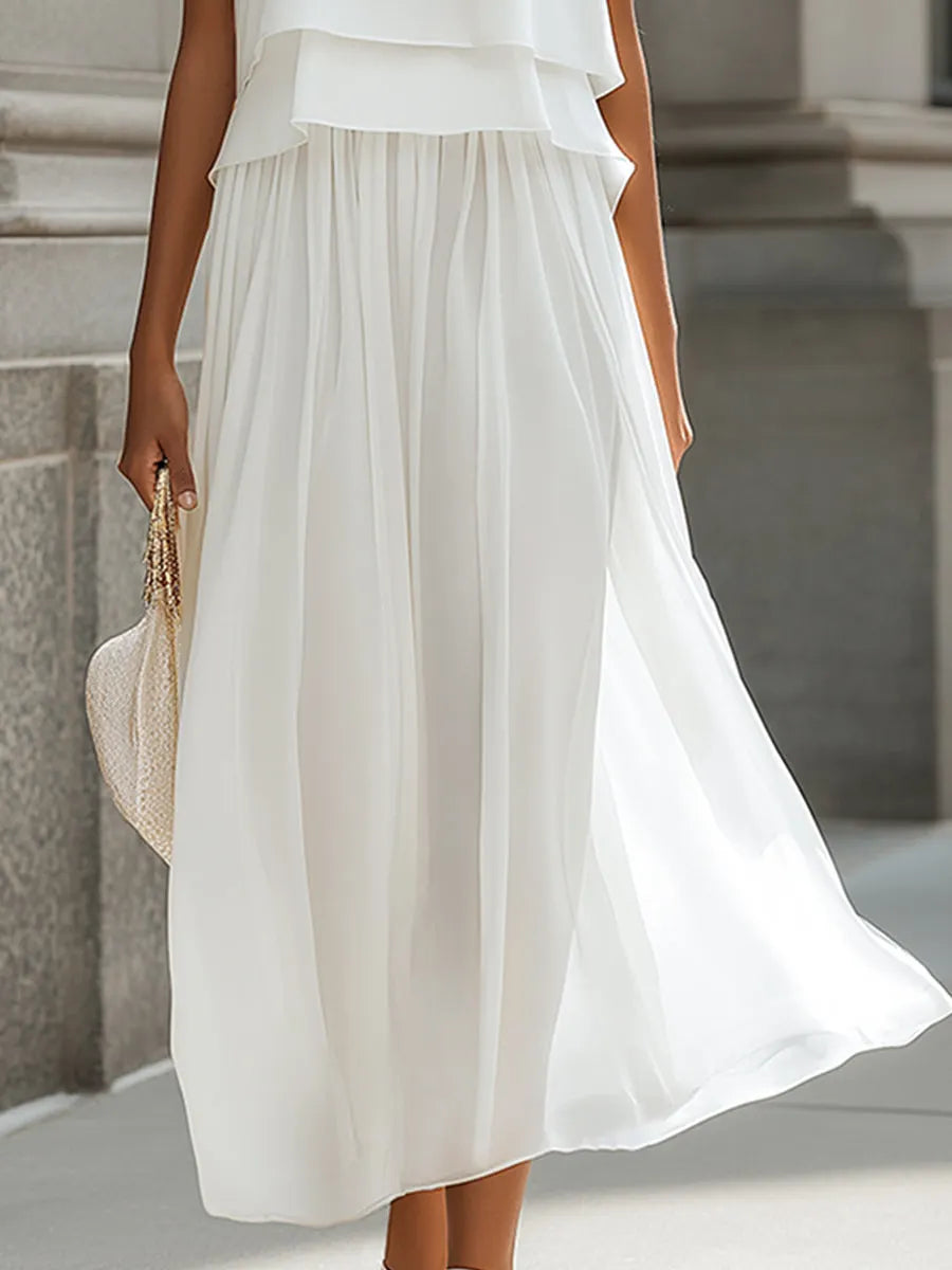 Layered Sleeveless Chiffon Top & Skirt Two-Piece Set