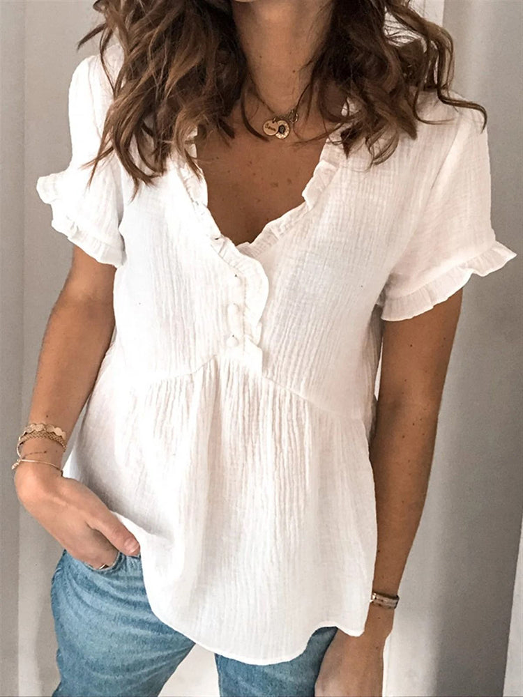 Women's Vintage Fungus Edge Design Cotton Linen Shirt