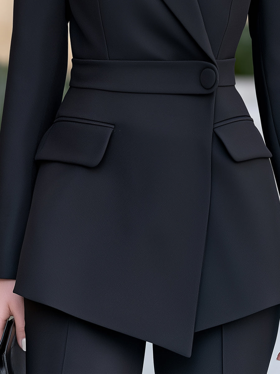 Asymmetric Lapel Decorative Waist-Tab Blazer