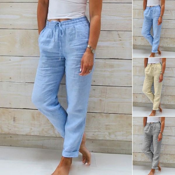 🔥[S-2XL]🍃👖Women's elastic waist cotton-linen wide-leg pants