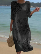 Women's Vintage Abstract Geometric Art Print  Cotton Dress