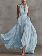 Stylish And Flowing Ruffled Collar Maxi Dress