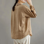 Vintage Women's Cotton Linen Lace Casual Shirt