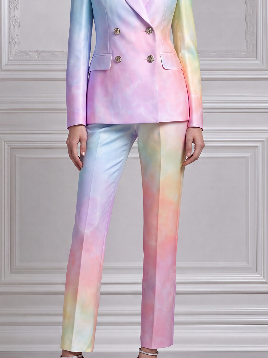 Pastel Watercolor Double Breasted Blazer & Flare Pants Set