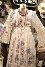 Lead Singer Beige Embo Flower Maxi Dress