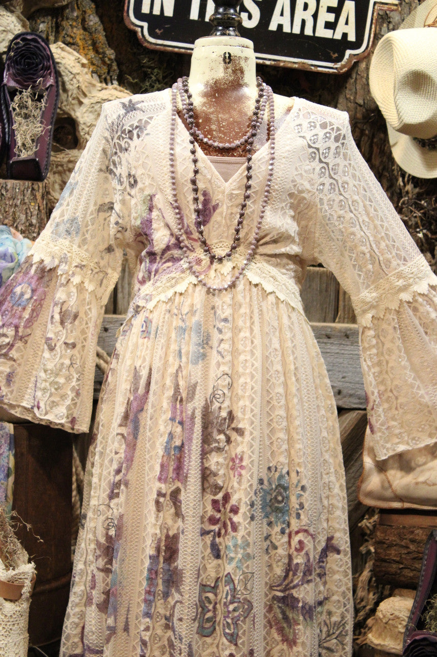 Lead Singer Beige Embo Flower Maxi Dress