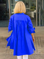 Solid Color Long Cotton Shirt Jackets Women Swing Shap Flattering