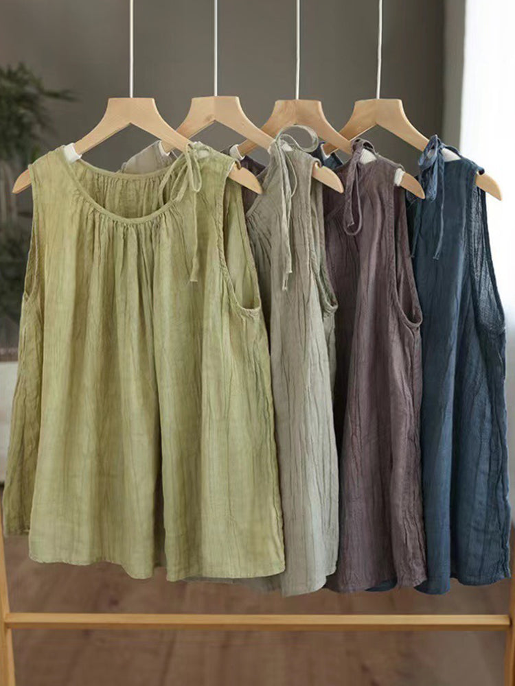 Women's Simple Solid Color Linen Blended Tank Top