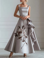 Sculptural Floral Ruffle Satin Evening Gown