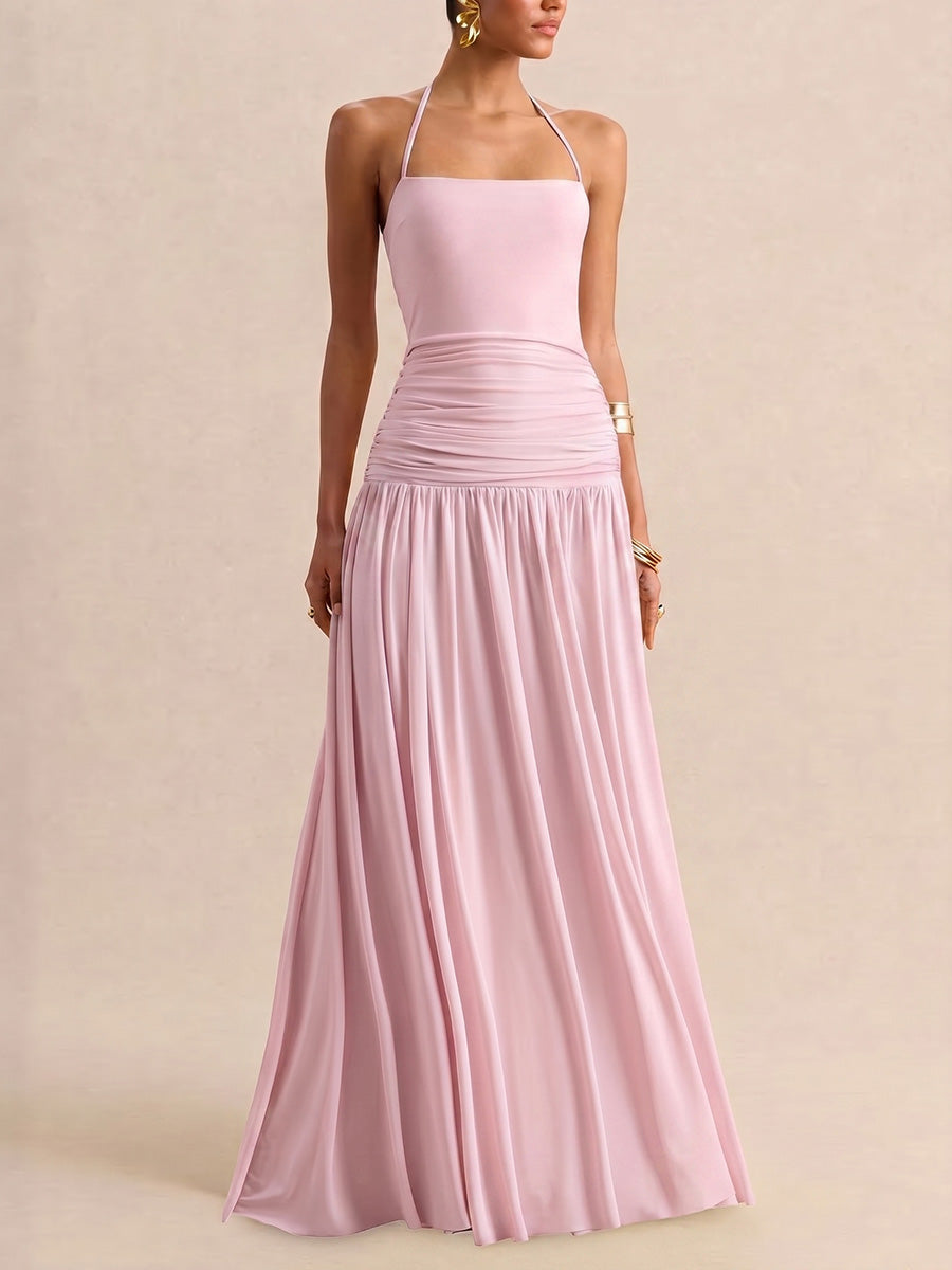 Women's Halter-neck Ruched Slip Dress
