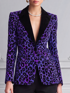 Purple Leopard Velvet Peak Lapel Tailored Blazer