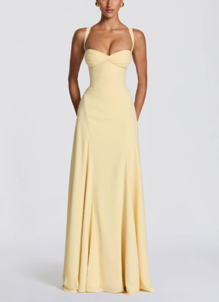 Chiffon Sweetheart Neck Adjustable Straps Back Lace-up Maxi Dress