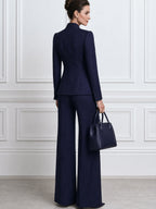 Pinstripe Blazer And Wide-Leg Trousers Suit Set