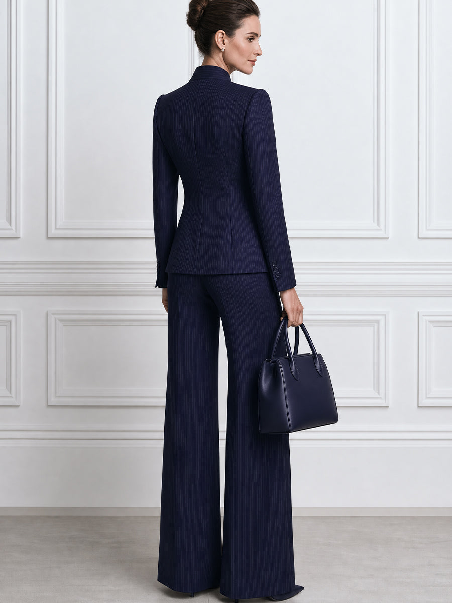 Pinstripe Blazer And Wide-Leg Trousers Suit Set