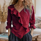 Women's Elegant Ruffled Cotton Linen Top