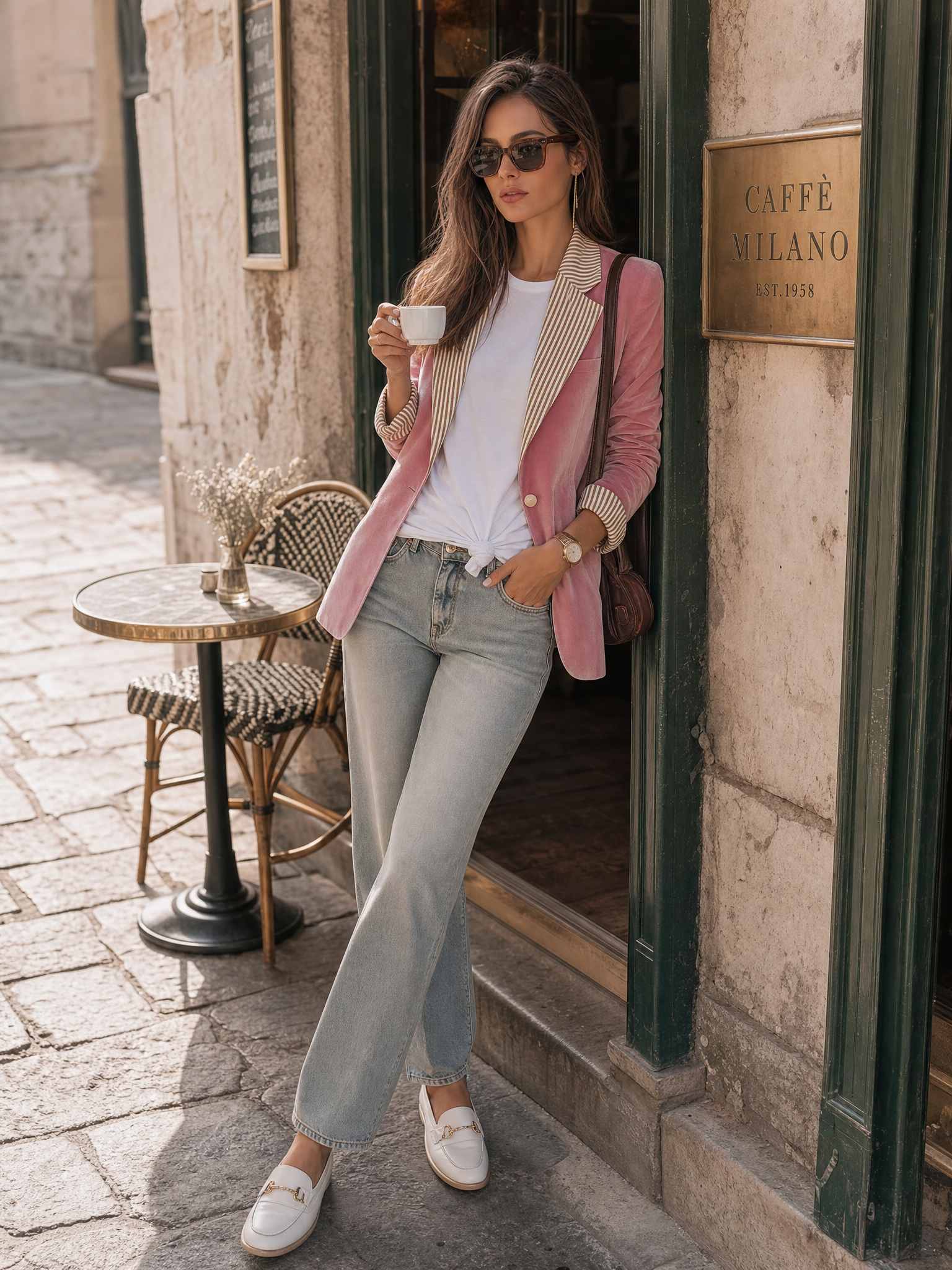 Elegant Relaxed Striped Lapel Velvet Blazer
