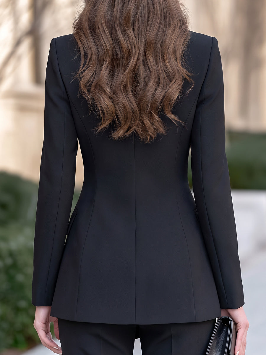 Asymmetric Lapel Decorative Waist-Tab Blazer