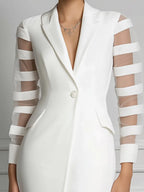 Sheer Panel Sleeve Tailored Blazer Midi Dress
