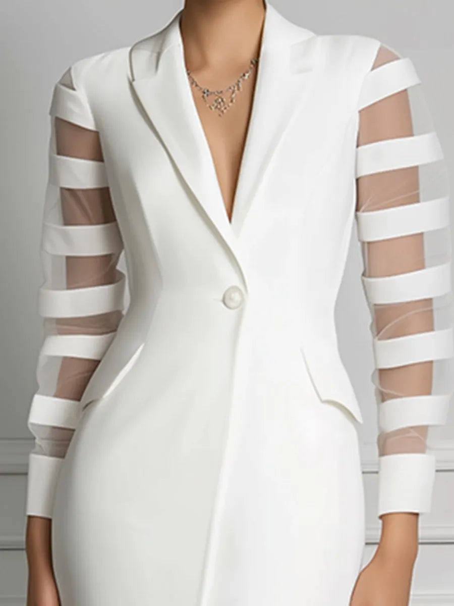 Sheer Panel Sleeve Tailored Blazer Midi Dress