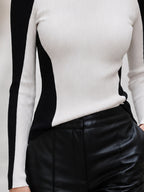 Contrast Panel Ribbed Knit Top