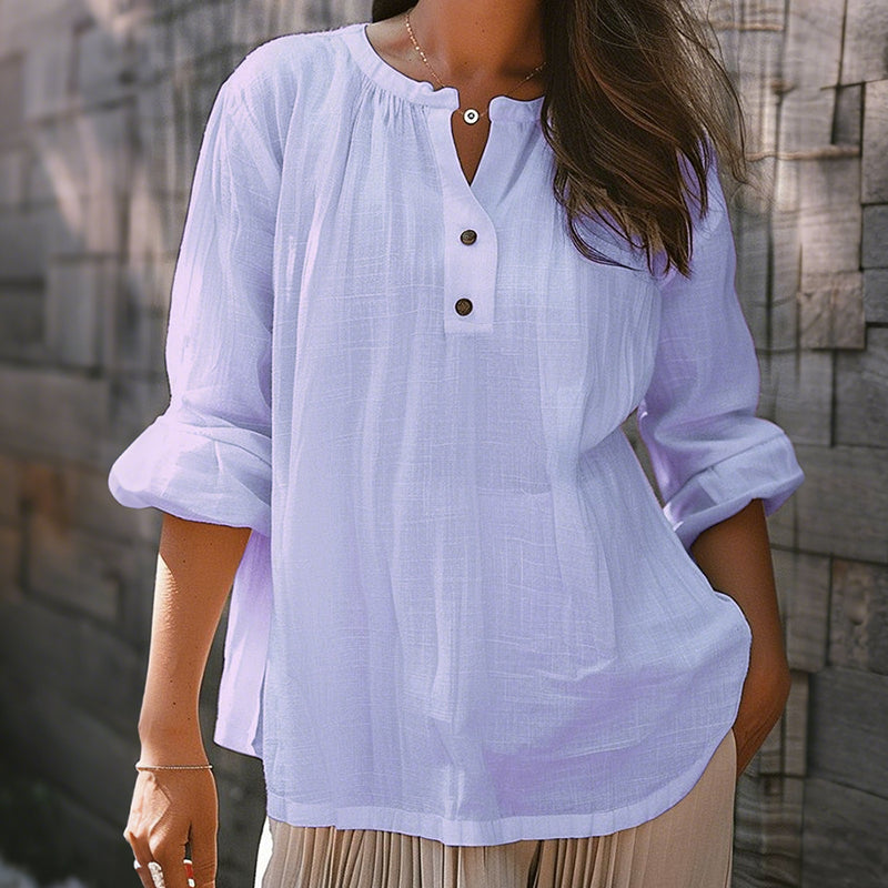 Women's Vintage Solid Color Button-down Long-sleeve Cotton Linen Shirt